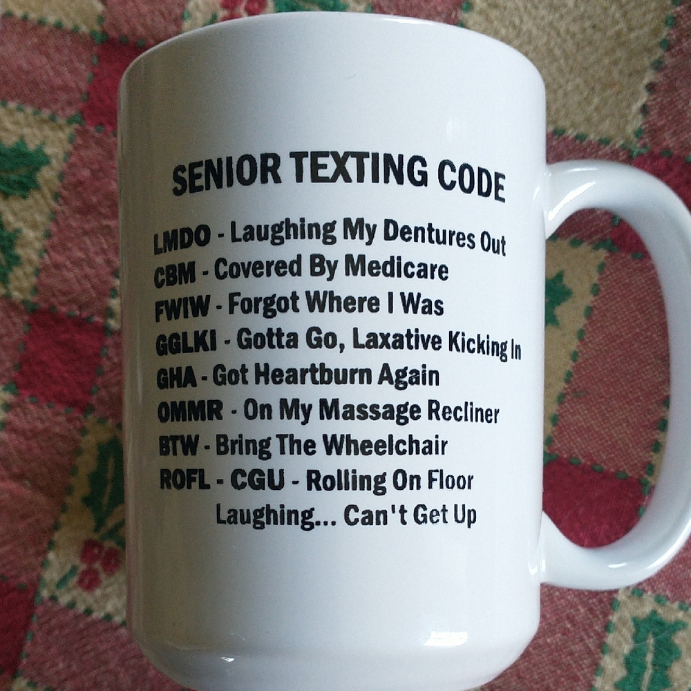 White Senior Texting Code Mug